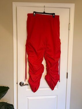 Bright Red Rouched Cargo Pants